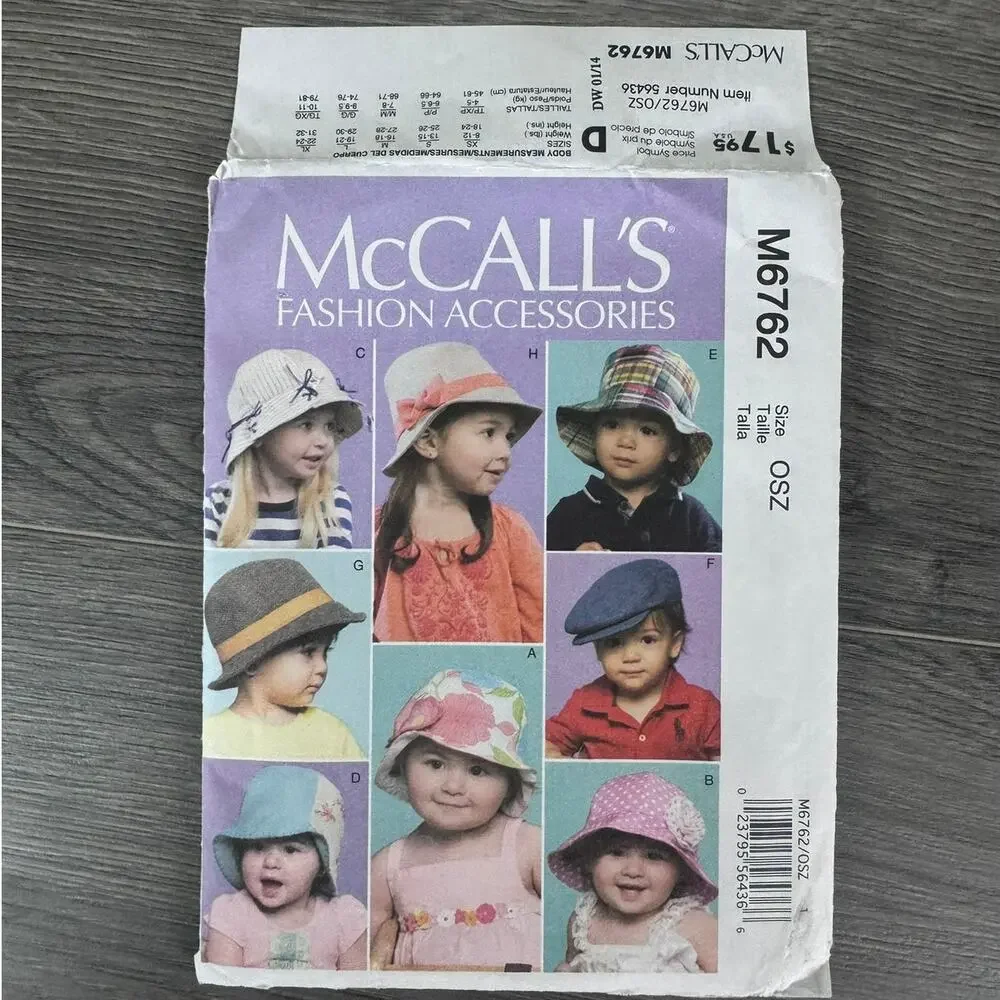 McCall's M6762 Fashion Accessories Infant Toddler Hats Pattern UNCUT